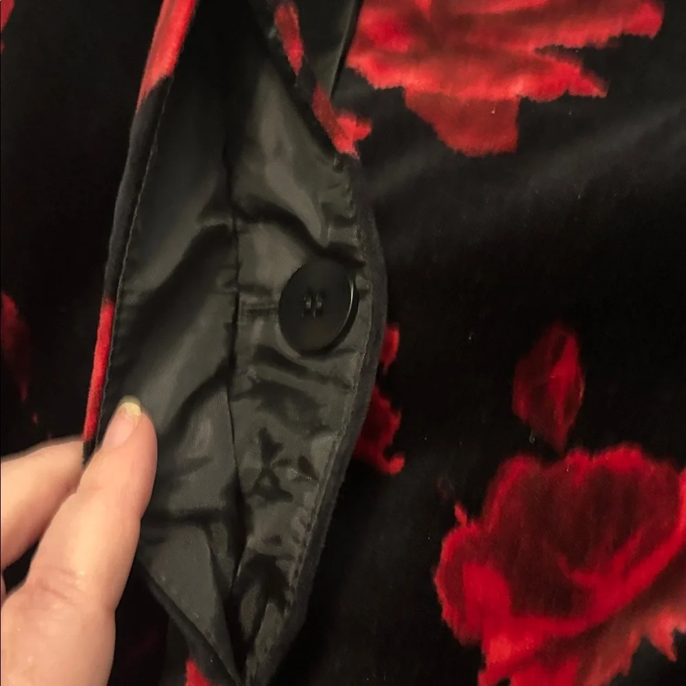 Talbots black velvet blazer red roses SZ 18 3/4 length sleeves 100% Cotton lined - Picture 13 of 15